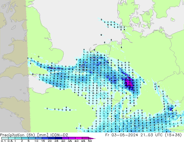 осадки (6h) ICON-D2 пт 03.05.2024 03 UTC