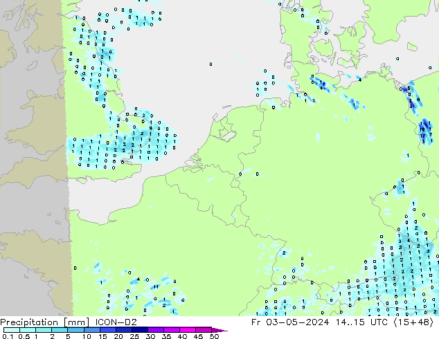 Precipitation ICON-D2 Fr 03.05.2024 15 UTC