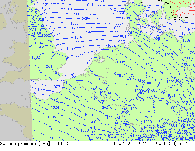 приземное давление ICON-D2 чт 02.05.2024 11 UTC