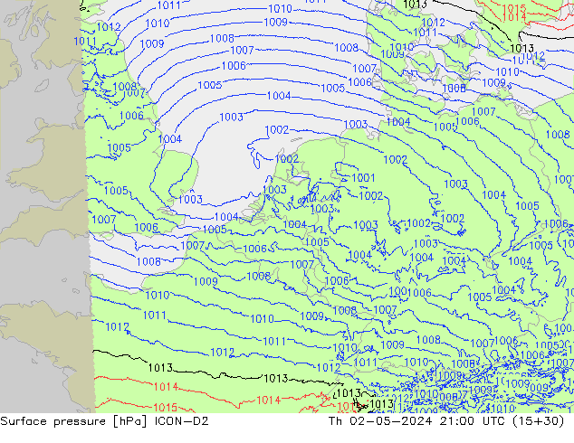 Luchtdruk (Grond) ICON-D2 do 02.05.2024 21 UTC