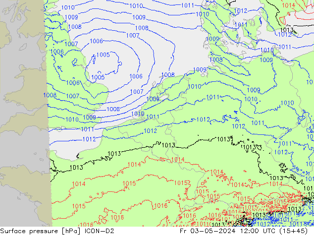 Surface pressure ICON-D2 Fr 03.05.2024 12 UTC