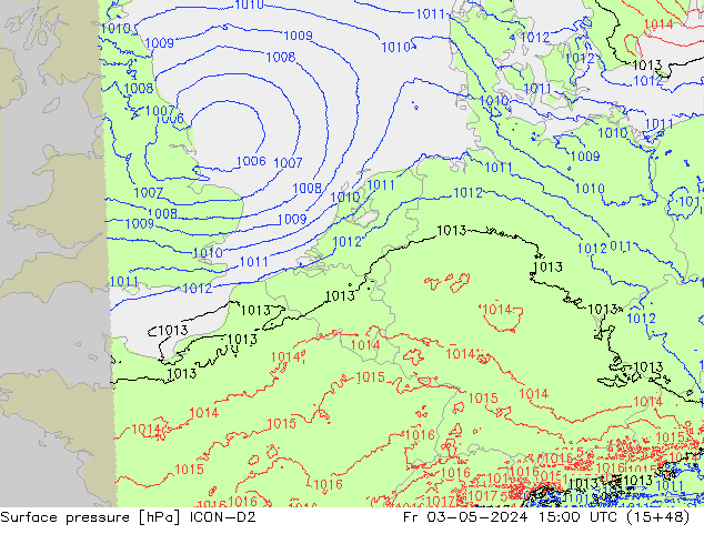 Surface pressure ICON-D2 Fr 03.05.2024 15 UTC