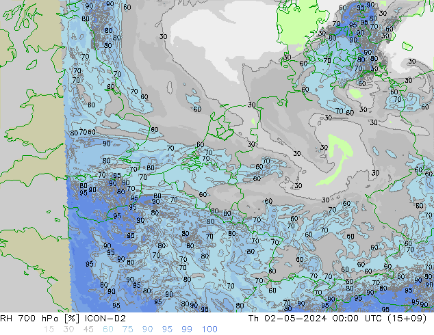 RH 700 hPa ICON-D2 Th 02.05.2024 00 UTC