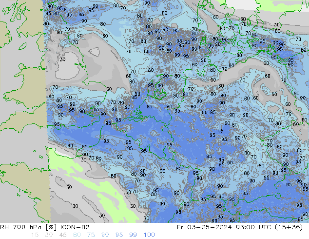 RH 700 hPa ICON-D2 Fr 03.05.2024 03 UTC