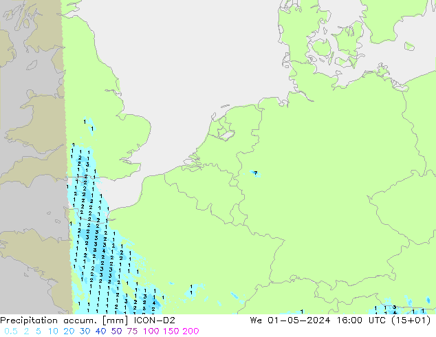 Precipitación acum. ICON-D2 mié 01.05.2024 16 UTC