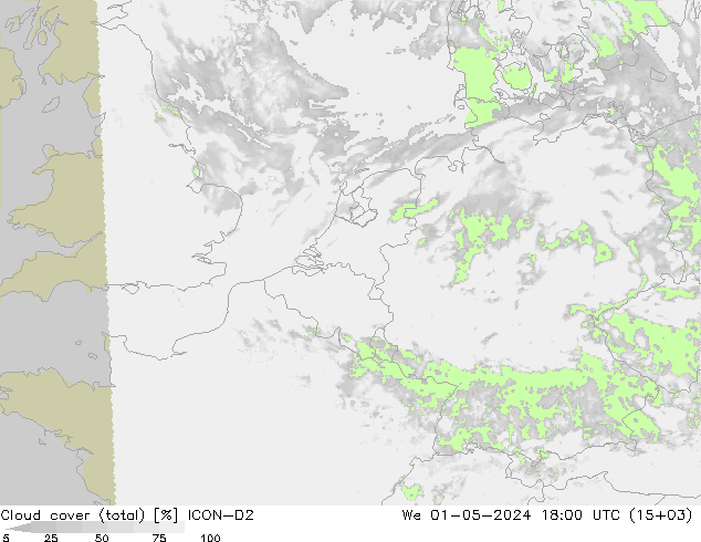 zachmurzenie (suma) ICON-D2 śro. 01.05.2024 18 UTC