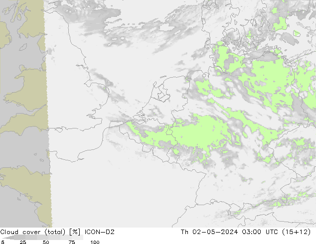 nuvens (total) ICON-D2 Qui 02.05.2024 03 UTC