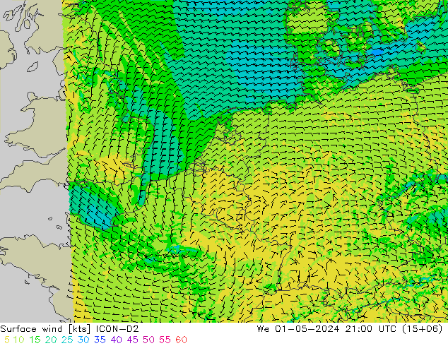 Bodenwind ICON-D2 Mi 01.05.2024 21 UTC