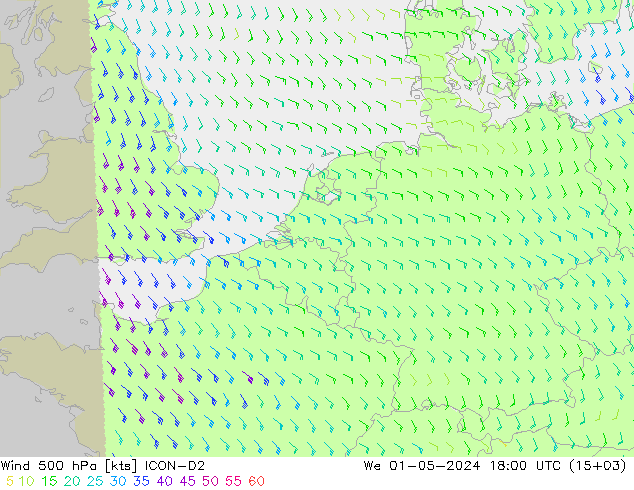 Vento 500 hPa ICON-D2 Qua 01.05.2024 18 UTC