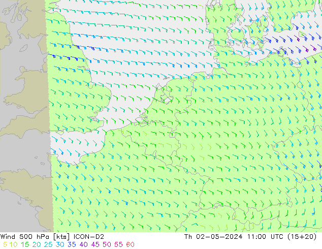 ветер 500 гПа ICON-D2 чт 02.05.2024 11 UTC