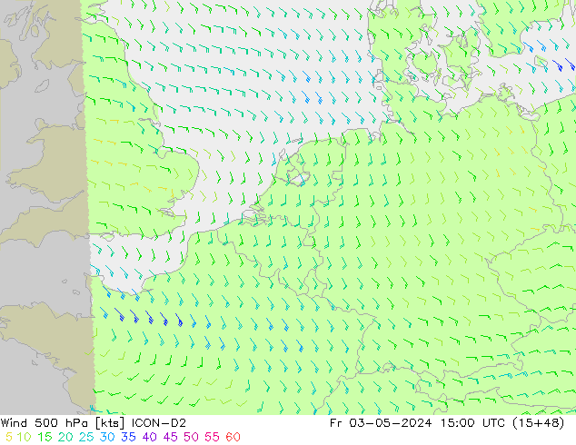 wiatr 500 hPa ICON-D2 pt. 03.05.2024 15 UTC