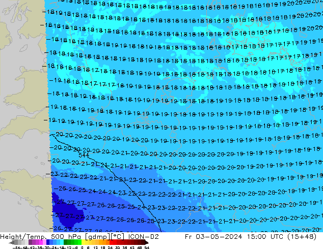 Height/Temp. 500 hPa ICON-D2  03.05.2024 15 UTC