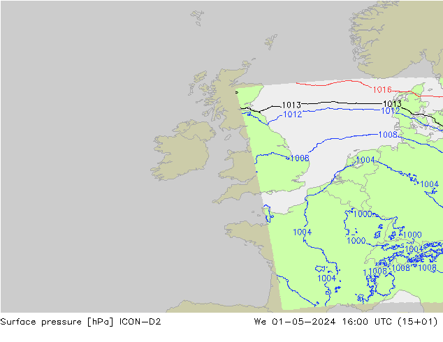 pressão do solo ICON-D2 Qua 01.05.2024 16 UTC