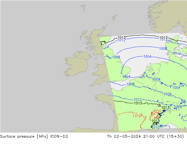 Luchtdruk (Grond) ICON-D2 do 02.05.2024 21 UTC