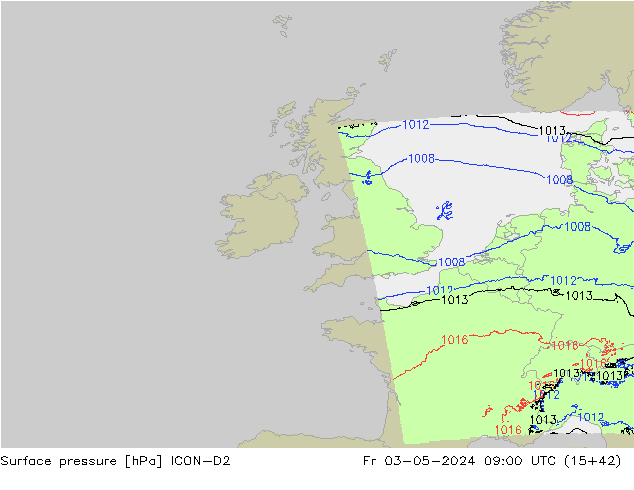 Atmosférický tlak ICON-D2 Pá 03.05.2024 09 UTC