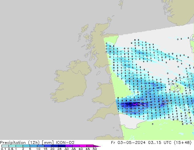 Precipitation (12h) ICON-D2 Fr 03.05.2024 15 UTC