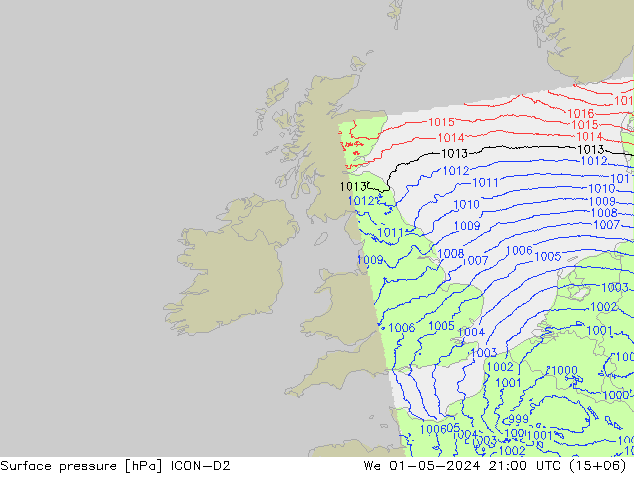 pression de l'air ICON-D2 mer 01.05.2024 21 UTC