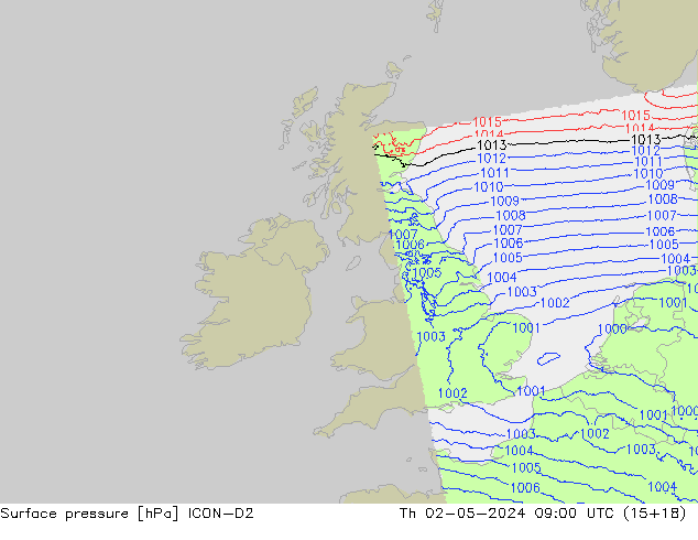 Surface pressure ICON-D2 Th 02.05.2024 09 UTC