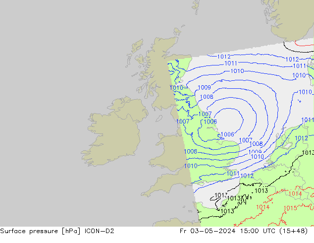 Luchtdruk (Grond) ICON-D2 vr 03.05.2024 15 UTC