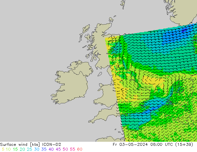 Vento 10 m ICON-D2 Sex 03.05.2024 06 UTC