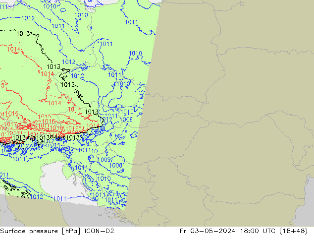 pressão do solo ICON-D2 Sex 03.05.2024 18 UTC