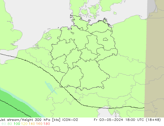 Jet stream/Height 300 hPa ICON-D2 Fr 03.05.2024 18 UTC