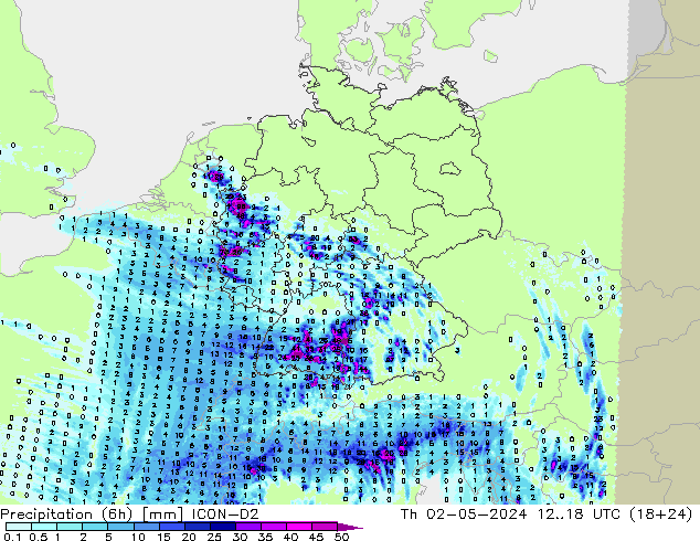 Precipitação (6h) ICON-D2 Qui 02.05.2024 18 UTC