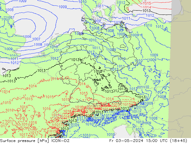 Surface pressure ICON-D2 Fr 03.05.2024 15 UTC