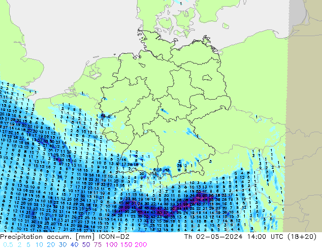Nied. akkumuliert ICON-D2 Do 02.05.2024 14 UTC