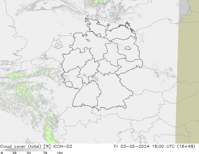 Nubes (total) ICON-D2 vie 03.05.2024 18 UTC