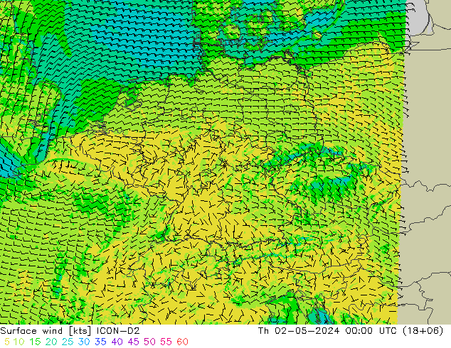 Bodenwind ICON-D2 Do 02.05.2024 00 UTC