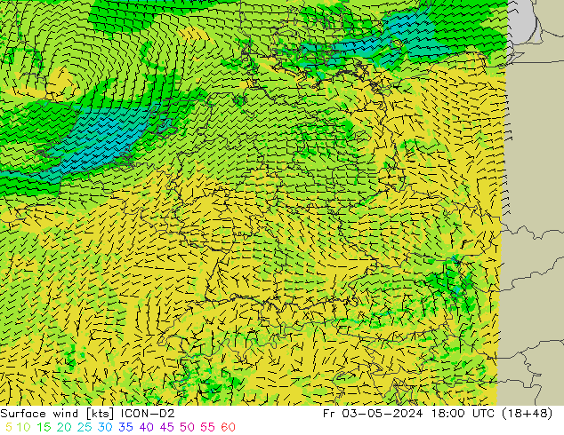 Wind 10 m ICON-D2 vr 03.05.2024 18 UTC