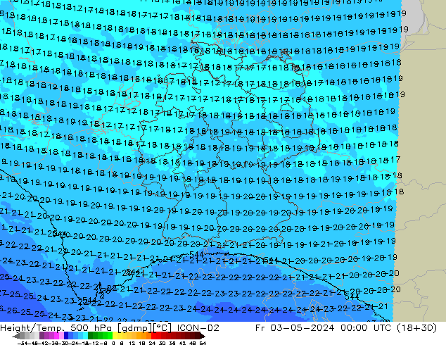 Height/Temp. 500 hPa ICON-D2 Fr 03.05.2024 00 UTC