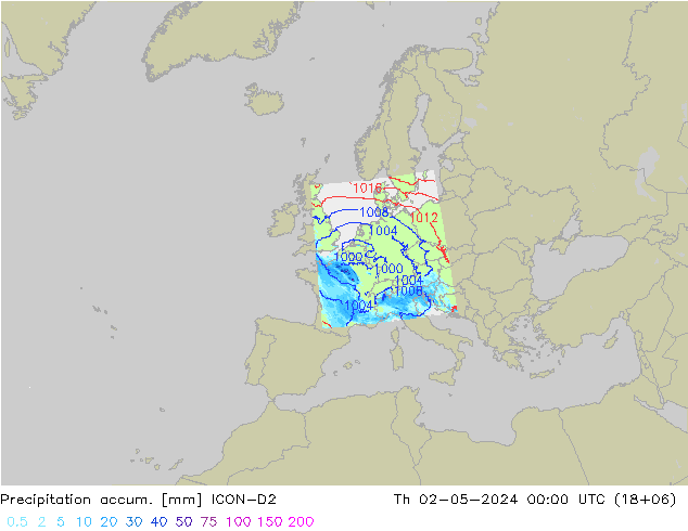 Precipitation accum. ICON-D2 Th 02.05.2024 00 UTC