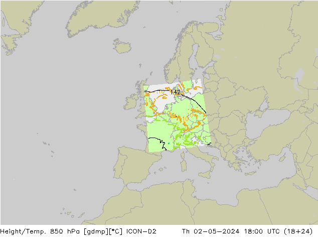 Height/Temp. 850 hPa ICON-D2 Th 02.05.2024 18 UTC