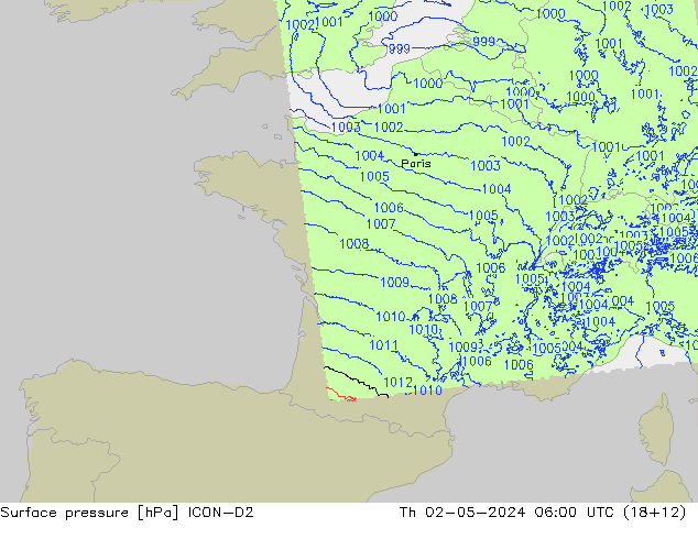 Bodendruck ICON-D2 Do 02.05.2024 06 UTC