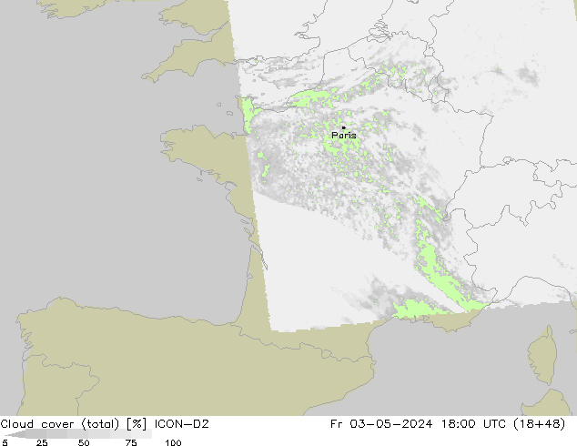 Nubi (totali) ICON-D2 ven 03.05.2024 18 UTC