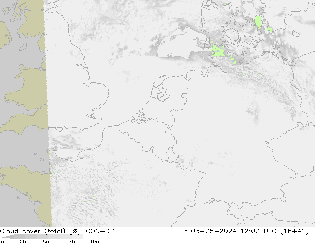 Cloud cover (total) ICON-D2 Fr 03.05.2024 12 UTC