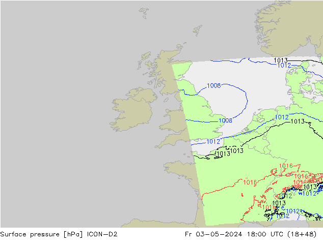 Luchtdruk (Grond) ICON-D2 vr 03.05.2024 18 UTC