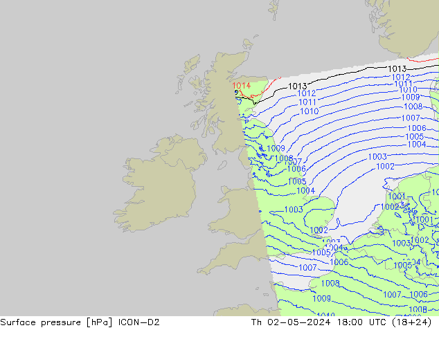 приземное давление ICON-D2 чт 02.05.2024 18 UTC