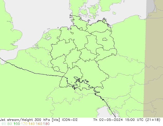 Jet stream/Height 300 hPa ICON-D2 Th 02.05.2024 15 UTC