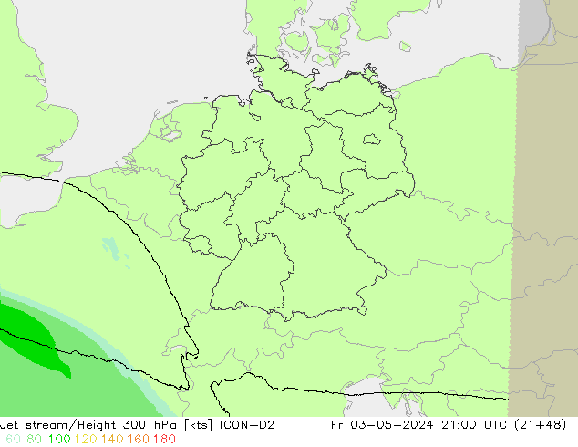 Corrente a getto ICON-D2 ven 03.05.2024 21 UTC