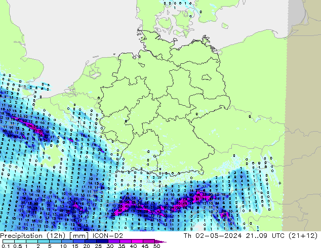 Precipitazione (12h) ICON-D2 gio 02.05.2024 09 UTC