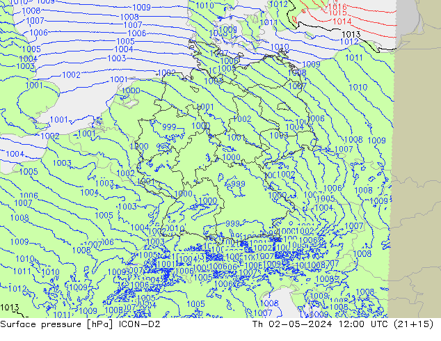 ciśnienie ICON-D2 czw. 02.05.2024 12 UTC