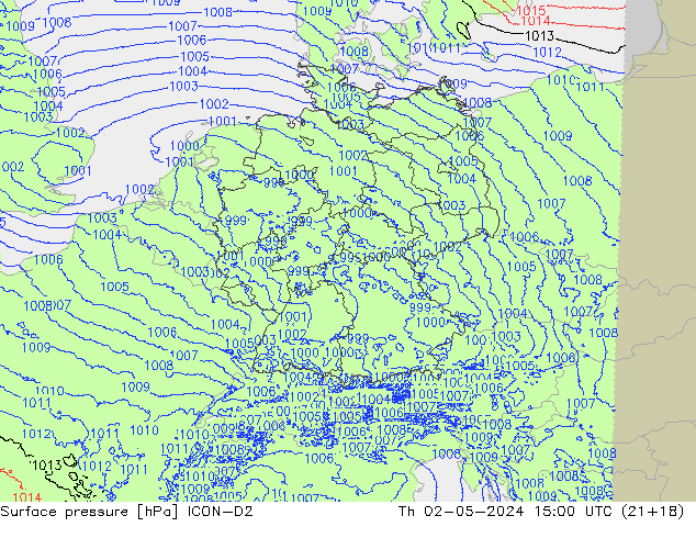 ciśnienie ICON-D2 czw. 02.05.2024 15 UTC