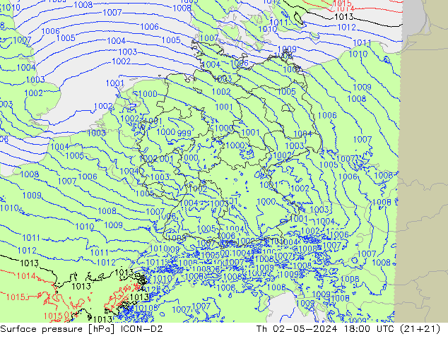 Luchtdruk (Grond) ICON-D2 do 02.05.2024 18 UTC