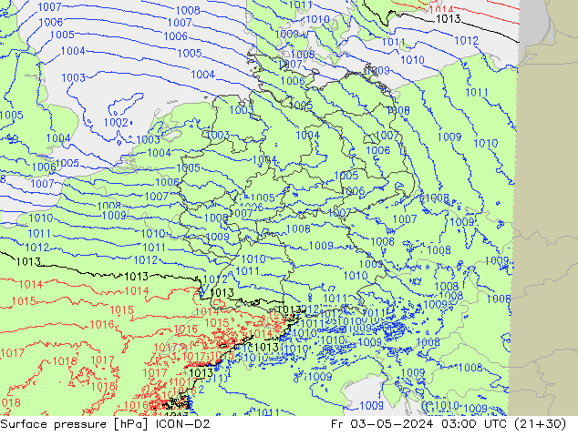 Surface pressure ICON-D2 Fr 03.05.2024 03 UTC