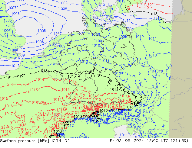 Surface pressure ICON-D2 Fr 03.05.2024 12 UTC