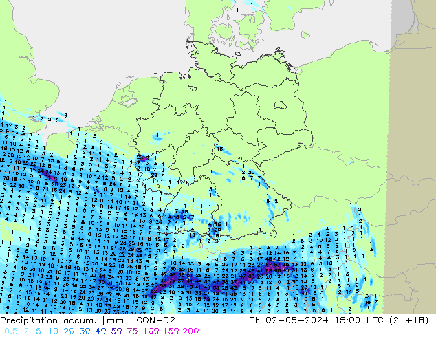 Precipitation accum. ICON-D2  02.05.2024 15 UTC