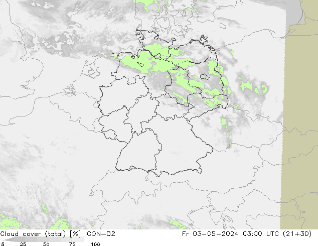 Nuages (total) ICON-D2 ven 03.05.2024 03 UTC